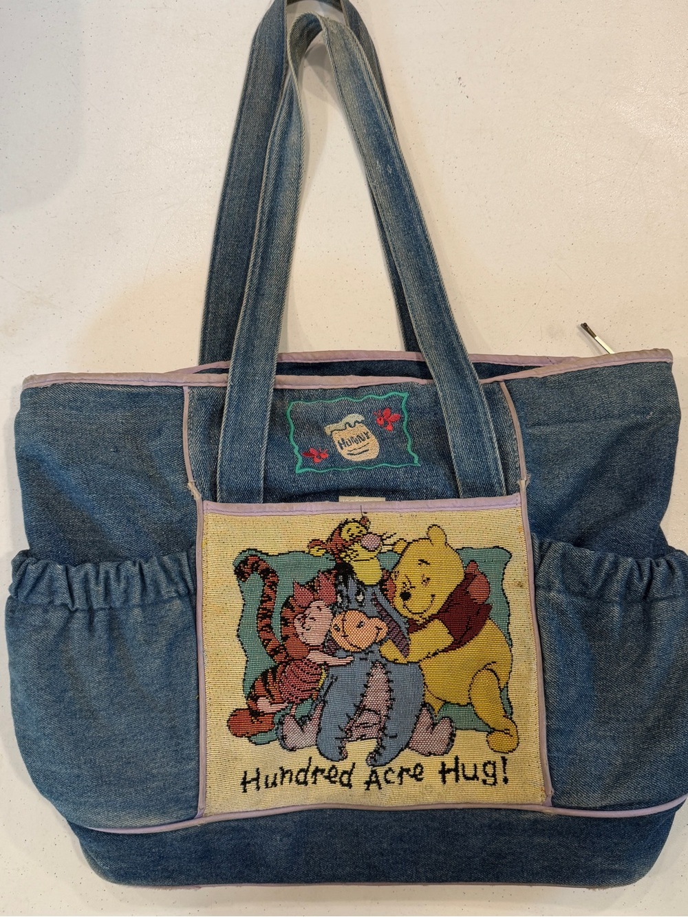 Disney Winnie the Pooh Tapestry Tote Baby Bag Diaper Blue Denim Vintage  ~READ~